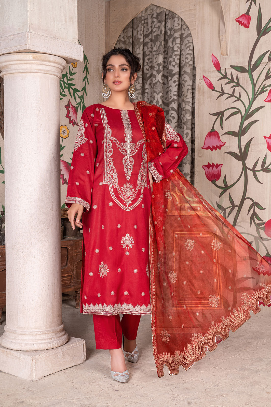 Embroidered | Lawn - Anarkali Surkh